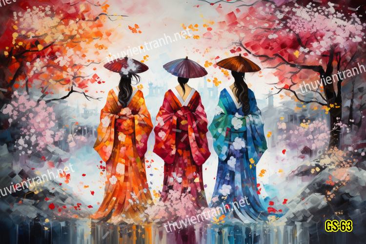 Tranh dán tường hoa cô gái Geisha Nhật Bản-GS-63 - Tranh tường chất lượng cao